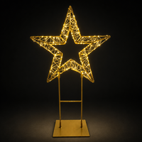 Étoile LED avec base en métal détachable, cadre en fil de fer doré, guirlande lumineuse en fil de cuivre blanc chaud pour Noël