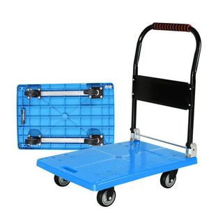 Foldable Heavy Duty Industrial Plastic Platform Hand <b>Cart</b> Four Wheel Trolley 300kg Utility <b>Cart</b> for Warehouse <b>Storage</b> Shopping - Product Image 2