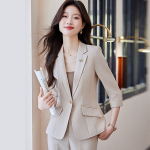 Women's Summer Thin Three Quarter Sleeve Suit Jacket Formal Business Office Wear Anti Wrinkle Polyester Fabric - Product Image 3