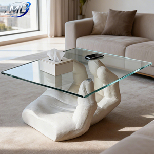 Muebles Modernos y Duraderos para Sala de Estar, Base de Fibra de Vidrio, Mesa de Centro Baja con Tapa de Vidrio, Muebles para el Hogar - Product Image 1