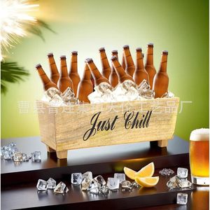 Large wooden <b>wine</b> cooling <b>container</b>, solid wood ice bucket, American retro style beer and <b>wine</b> ice cube bucket, wooden barrel. - Product Image 2