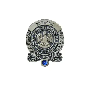 Pin de lapela com chapeamento de bronze antigo personalizado, emblema de metal com diamantes, serviço de 20 anos, serviço leal da Poste des Rapides