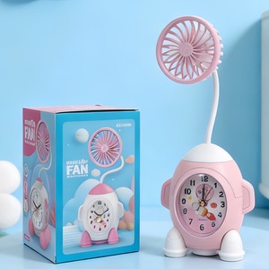 LingPan Cartoon Rocket Desk <b>Clock</b> Fan With Alarm <b>Battery</b> Operated For Student Back To School Gift - Product Image 4