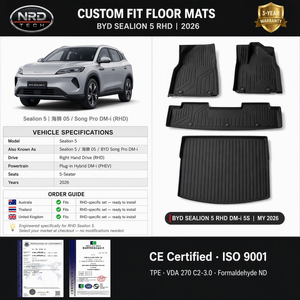 แผ่นรองพื้นรถยนต์ TPE สำหรับ BYD-Sealion 5 Song Pro-RHD-DM-i-5S_2026 หนา 4 มม. ขอบยก 3 มิติ กันน้ำ ไร้กลิ่น เป็นมิตรกับสิ่งแวดล้อม ปูเต็มคัน - Product Image 4