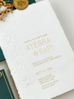 Ensemble d'invitations de mariage élégantes vert émeraude, emballage en enveloppe, logo en feuille d'or de luxe, carte de visite avec autocollant en cire