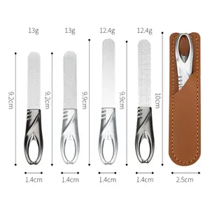 Leather Case Double Sided Non Slip Handle Grit Fingernail File Easily Grinding Stainless Steel Nail Files