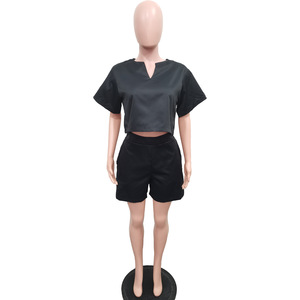 ชุดเซ็ตสองชิ้นสีพื้นแขนสั้นทรงหลวมแฟชั่นสำหรับผู้หญิงมาใหม่สำหรับฤดูร้อน - Product Image 5