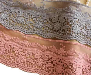 Nylon Cotton Mesh Lace Trim GREY 8cm African Mesh Chemical Lace Rayon Fabric Wedding Partyfashion Polyester / Cotton Grey Pink