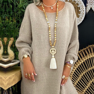 Novedades: Collar de Cuentas de Madera Hecho a Mano Estilo Vintage con Borlas <span class=keywords><strong>y</strong></span> Símbolo de <span class=keywords><strong>Paz</strong></span> Bohemio, Joyería para Mujer - Product Image 3