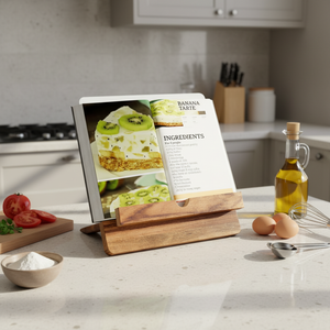 Supporto per Libri di Cucina in Legno di Acacia, Regolabile, Antiscivolo, Pieghevole, Extra Large, per Piano di Lavoro - Product Image 4