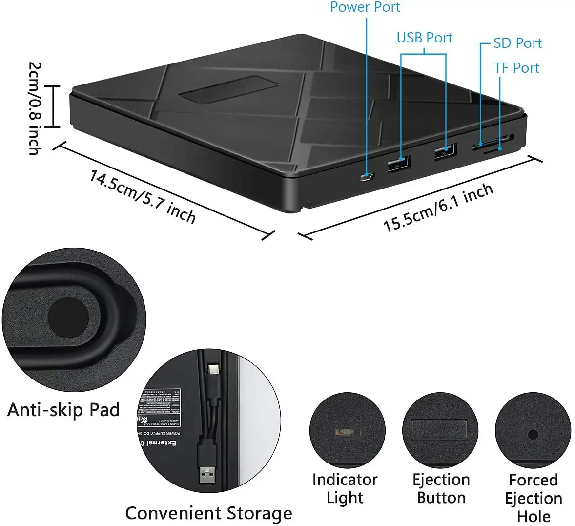 محرك أقراص دي في دي خارجي ، USB نحيف محمول خارجي مشغل مشغل مشغل ناسخ للكمبيوتر المحمول والكمبيوتر المحمول والكمبيوتر المكتبي إلخ