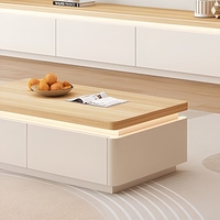Ensemble table basse et meuble TV mobile en aluminium blanc crème aux coins arrondis, style nordique moderne, pour petit espace, salon minimaliste