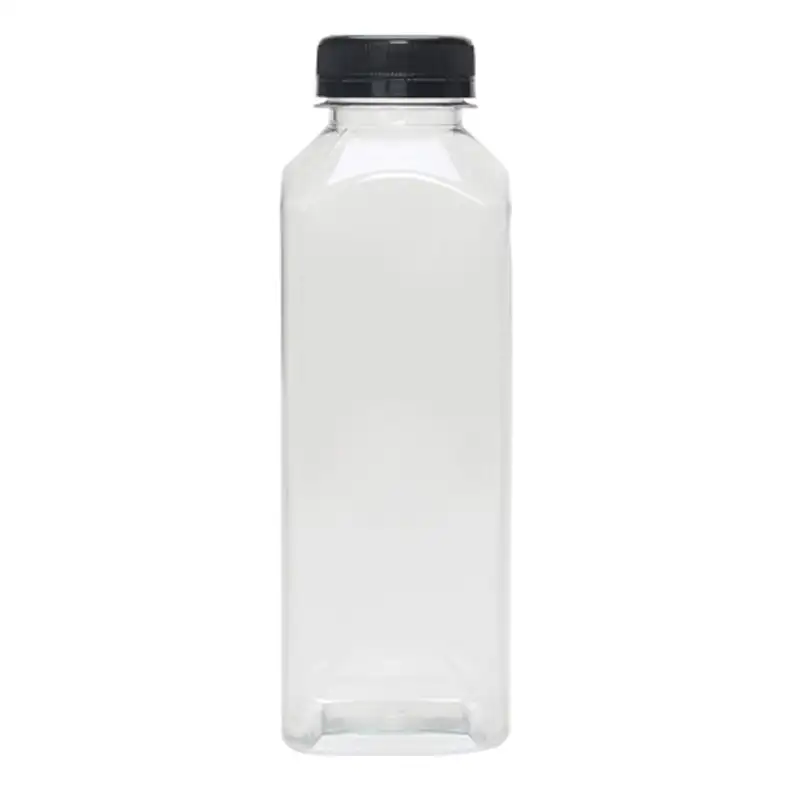 खाद्य ग्रेड BPA मुक्त 16 oz खाली स्पष्ट प्लास्टिक का रस दूध की बोतलें काले छेड़छाड़ स्पष्ट टोपियां और तिनके के साथ 12 थोक में सेट