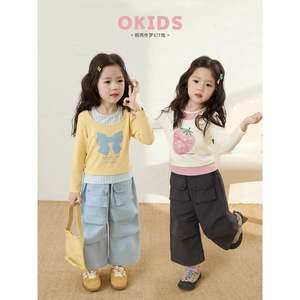 Childrens Faux Two Piece Long Sleeve T Shirt Cartoon Cotton Poplin Girls <b>Blouse</b> Fall 2025 New Style - Product Image 2