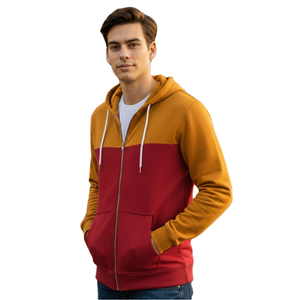<b>Top</b> Selling 100% Cotton Fleece Solid Color Block Men's Zip-Up Hoodies Long <b>String</b> Kangaroo Pockets Comfortable Fit Boy's Outwear - Product Image 1