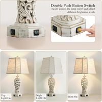 Ensemble 2 lampes de table rustiques pour salon chambre ferme Style Vintage 2 ports USB creux résine veilleuse lavage couleur blanche