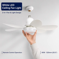 Ventilateur de plafond avec télécommande, 6 pales, 3 vitesses, lumière à intensité variable, LED 40W, 20,5 pouces, blanc, moderne, mini, pour chambre à coucher, salon, salle à manger