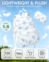 Sac à dos unisexe pour ordinateur portable de voyage 15,6 pouces 27L matelassé style doudoune pour collège et travail, double fermeture éclair, 18 poches