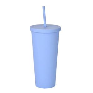 Gobelet personnalisé avec logo, 22 oz, en plastique, à double paroi, réutilisable, pour bubble tea, gobelet mat avec paille - Product Image 6