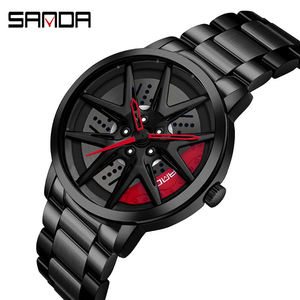 Reloj Sanda 1071 para Hombre, Diseño Moderno, Cuarzo, Correa de Acero Inoxidable, Esfera Giratoria con Diseño de Llanta de Auto - Product Image 2