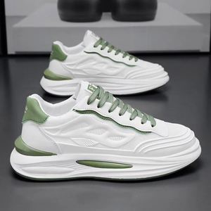 Zapatillas Casuales Blancas de Malla Gruesa para Hombre con Cordones, Punta Redonda, Transpirables, Estilo Caminar con Suela Gruesa - Product Image 2