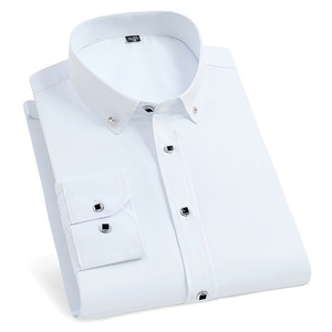 Camicie da <span class=keywords><strong>uomo</strong></span> in puro cotone Oxford a <span class=keywords><strong>maniche</strong></span> <span class=keywords><strong>lunghe</strong></span>, con bottoni, per ufficio e lavoro. - Product Image 1