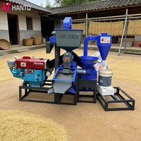 Moulin à riz 5-en-1 à moteur diesel 15 CV pour usage agricole avec broyeur, élévateur, déstonneur et décortiqueur, démarrage manuel pour l'Afrique et l'Asie du Sud-Est