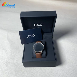 Boîte à montre rectangulaire noire de luxe avec intérieur en simili cuir et fermeture à pression pour le rangement d'une seule montre - Product Image 6
