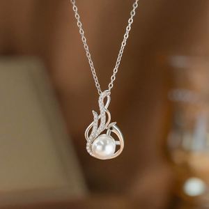 Stainless Steel <b>Chain</b> Necklace Fine Jewelry Pearl Phoenix Tail Pendant Necklace for Women Full-Diamond Tassel Clavicle <b>Chain</b> - Product Image 3