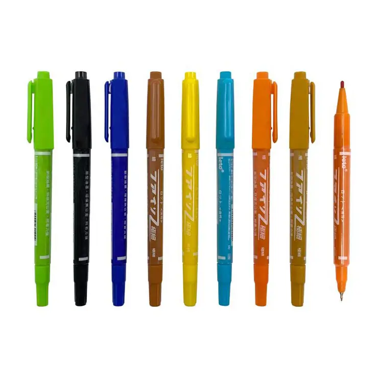 Échantillon gratuit usine stylos marqueurs promotionnels personnalisés de haute qualité à base d'huile imperméable à double pointe fine permanente pour PVC