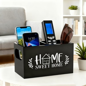 Organizador de Madera con Acabado Lacado, Rectangular Negro Moderno, con 3 Ranuras para Mesa de Noche, Porta Control Remoto de TV - Product Image 3