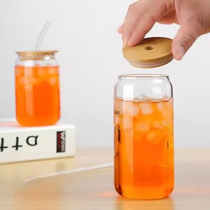 Gobelet en verre de 500 ml pour boissons froides, eau, café, lait, jus, bière, avec couvercle en bambou et paille, pour la maison et le petit-déjeuner - Product Image 5
