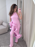 Nouvelle Robe Longue Jaune Romantique Halter pour Femme 2026 – Tendance Printemps, Tricot Côtelé, Volants, Fente Haute, Coupe Ajustée