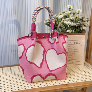 Sac fourre-tout en tricot à imprimé fruits mignon 2026, grande capacité, sac à main portable, sac de voyage pour maquillage, sac seau pour femmes, vente en gros - Product Image 2