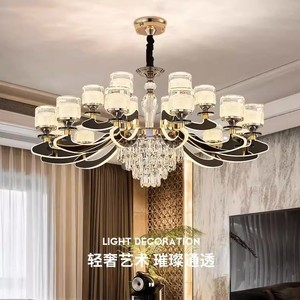 Minimalist Crystal Chandelier Led <b>Light</b> Round Multi Head Pendant <b>Light</b> For Living Room Hotel Villa Dining Room Dimmable <b>Remote</b> - Product Image 4