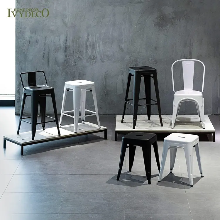 Металлический современный стул IVYDECO tolix, барные стулья и столовые наборы для ресторана, стулья, барные стулья, высокие металлические стулья с спинкой