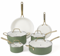 Ensemble de casseroles en aluminium émaillé de qualité supérieure, 10 pièces, avec intérieur en céramique antiadhésive et poignées.