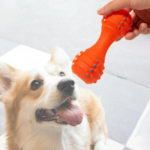 New polka dot <b>dumbbell</b> dog toy, squeaky vinyl sound toy for teeth cleaning and pet use. - Product Image 3