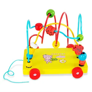热销多色动物木制益智珠迷宫玩具定制拉车套装玩具