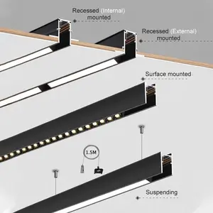 Trilho magnético de luzes de led, sistema de iluminação de luzes magnéticas de led com design modular dc24v 48v