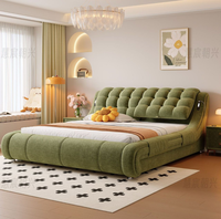 Französisches Modernes Luxus-Schlafzimmer-Lederbett im Creme-Stil, Minimalistisches Queensize-Bett mit Stauraum, Gepolstertes Hochzeitsbett