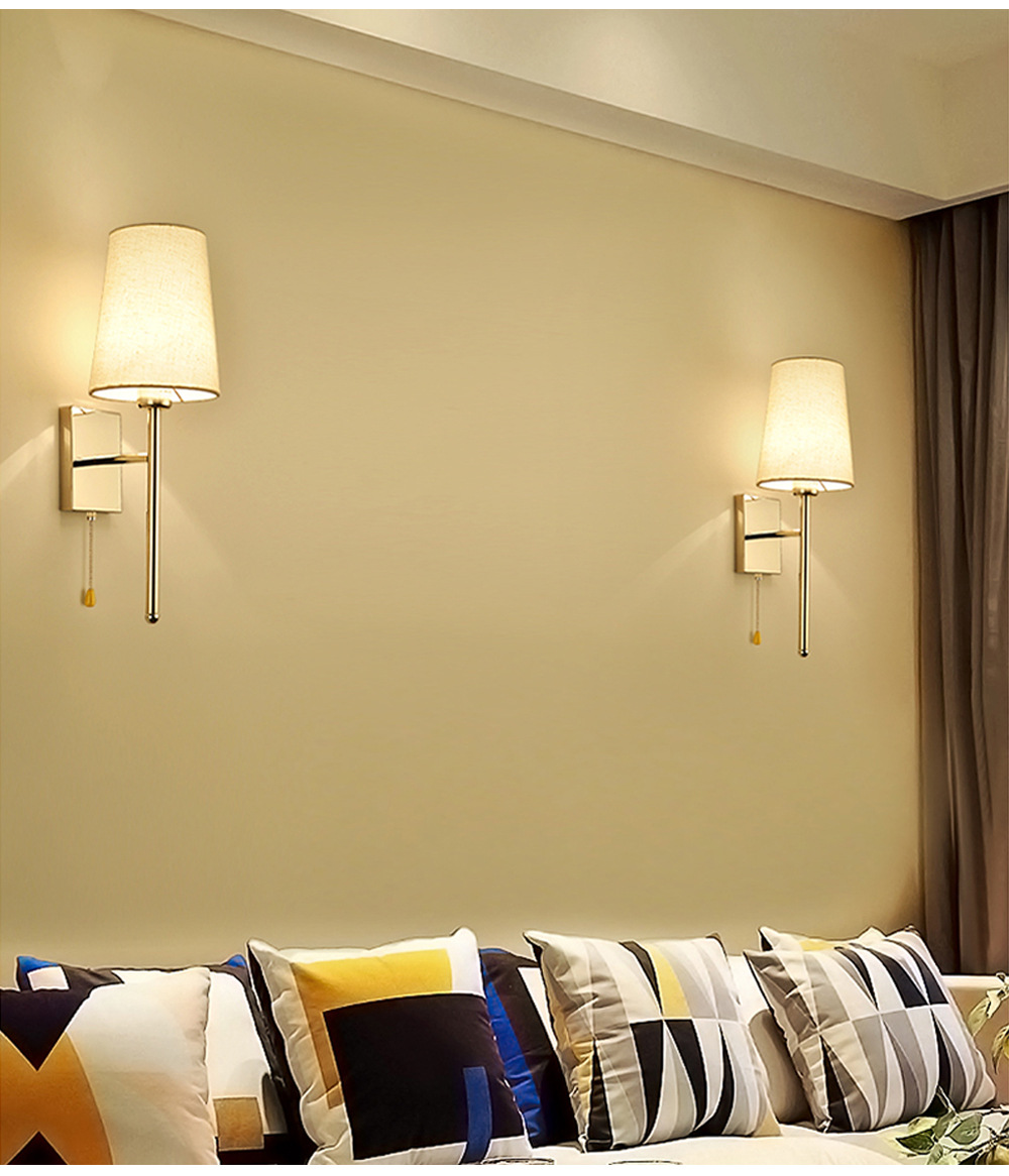 Modern wall light E27 Indoor Home bedroom nordic bedside gold sconce lighting fixture Hotel led Fabric Wall lamps