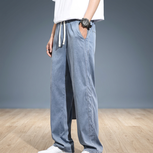 Nay1il Nouvelle Collection Été 2025 – Jean Droit Léger en Denim Tricoté, Taille Moyenne, Couleur Unie, Décontracté, Grande Taille, Confortable, Respirant, Séchage Rapide - Product Image 3