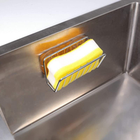 Support d'éponge multifonctionnel en acier inoxydable à ventouse pour évier de cuisine, robuste et auto-drainant