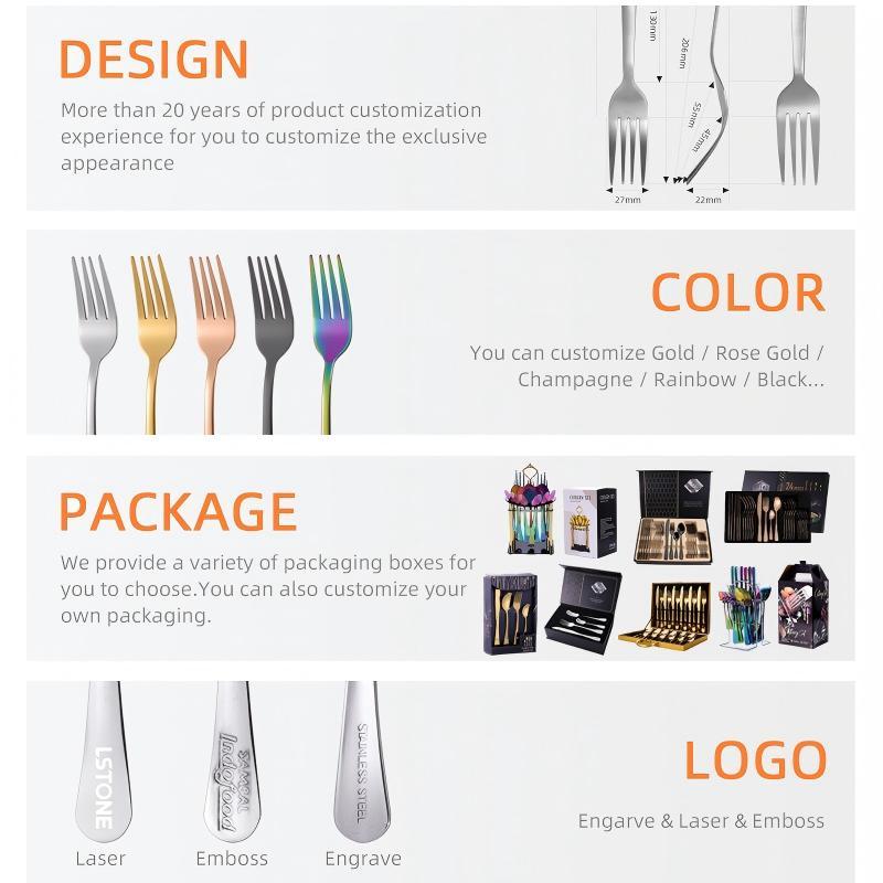 24pcs Custom Logo Eco-Friendly Modern Restaurant Tableware Flatware Spoon Fork Knife Wedding Cubiertos Gold SS304 Stainless Set · image 6