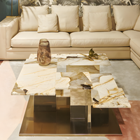 Table basse carrée flottante de luxe italienne en marbre naturel, design moderne et minimaliste pour salon