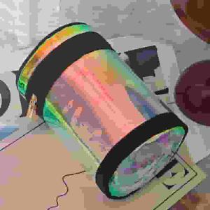 Sac de toilette cylindrique rond en PVC, effet holographique laser dégradé, imperméable, 10 pouces, pour le rangement des cosmétiques - Product Image 2