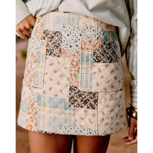Minivestido floral acolchado de retazos personalizado para mujer, falda acampanada acolchada de algodón, falda acolchada de retazos florales - Product Image 3