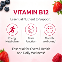 Complément alimentaire Healthife Private Label, saveur de fruits rouges mélangés, 3000 mcg de vitamine B12 sous forme de gommes