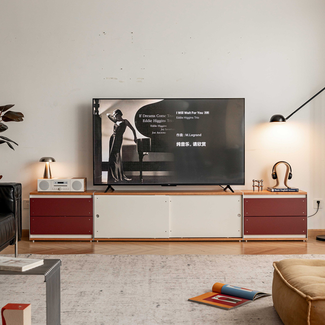Modern Modular Solid Wood Free TV Stand Cabinet Multifunctional Bookcase for Whole Wall Display Storage in Living Room